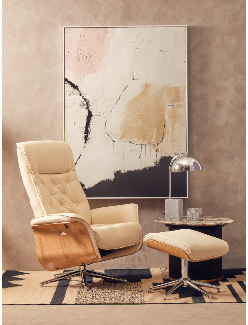 George Oliver Zora 83cm Wide Swivel Standard Recliner ivory 112cm H X 83cm W X 81cm D