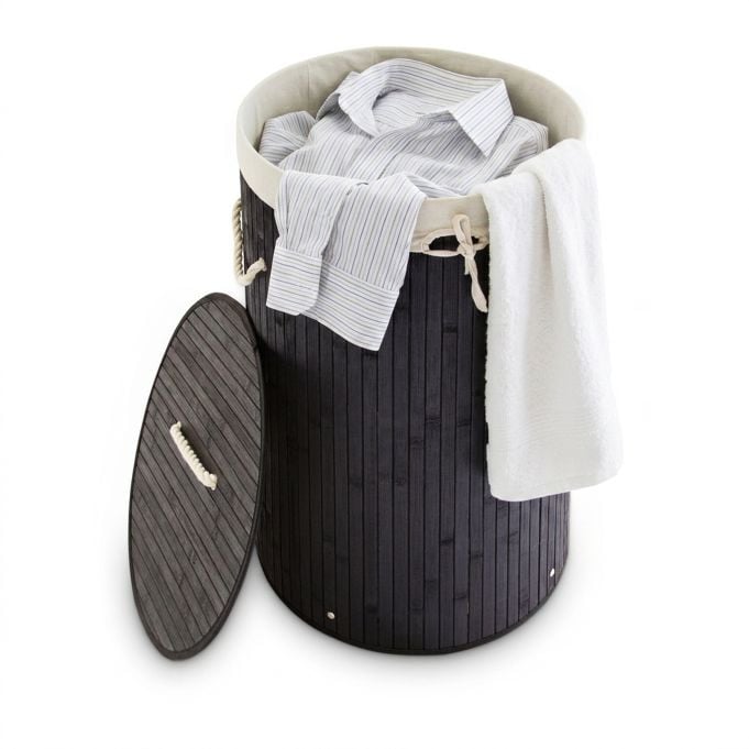 Relaxdays Wasmand bamboe rond zwart 10x