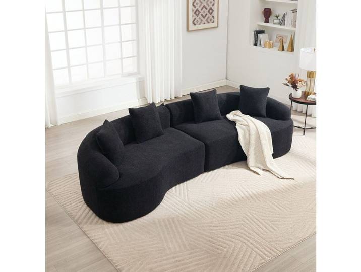 WUVRIE Canapé modulable 4 places incurvé en chenille noir sans montage livré en 2 colis