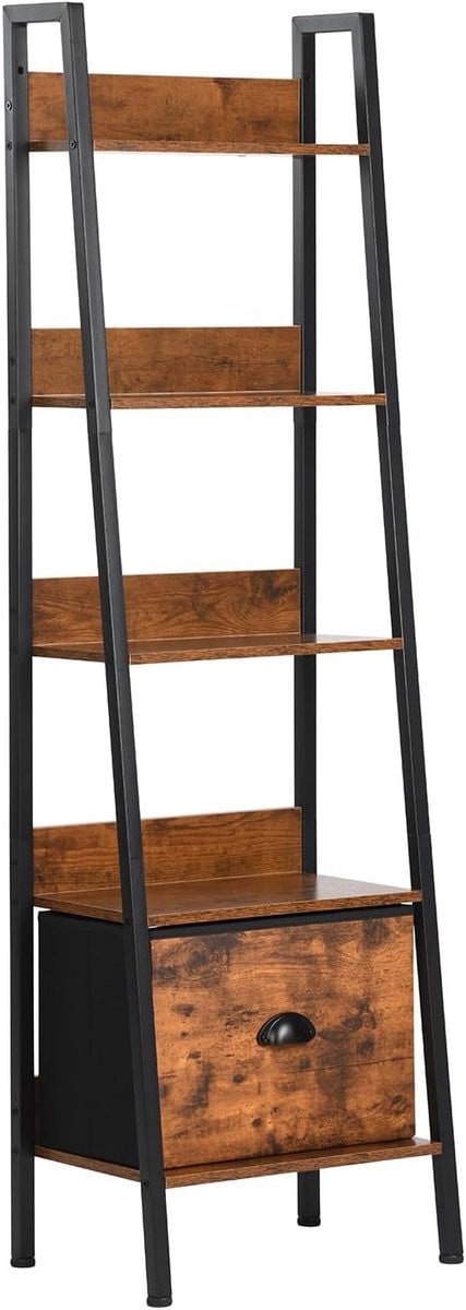 Ladder Boekenkast met 5 Lagen en Opberglade - Rustiek Bruin
