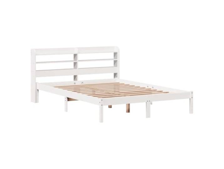 KTHLBRH Bett weiß 140 x 190 cm Struktur Massivholz Kiefer Mit Ablagen, selbsttragendem Kopfteil, Lattenrost im Lieferumfang enthalten, Matratze nicht im Lieferumfang enthalten