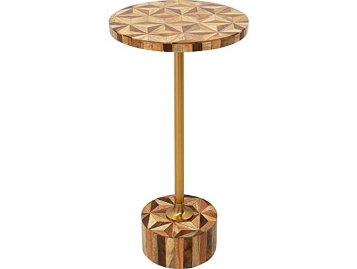 Kare Design Beistelltisch Domero Geo Gold/Braun, Wohnzimmertisch, Beistelltisch rund, Stahlgestell, Couchtisch, Durchmesser 25cm, Beistelltisch Couch, 50x25x25cm (H/B/T)
