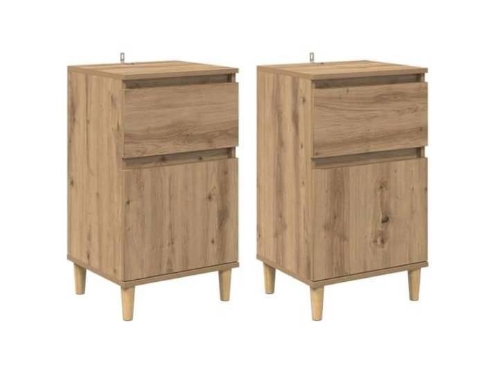 Fisinber Nachttisch 2er Set Artisan-Eiche 40x35x70cm Holzwerkstoff Kompakte Nachtkommoden aus Holzwerkstoff im Artisan-Eiche Design mit praktischen Schubladen fürs Schlafzimmer.