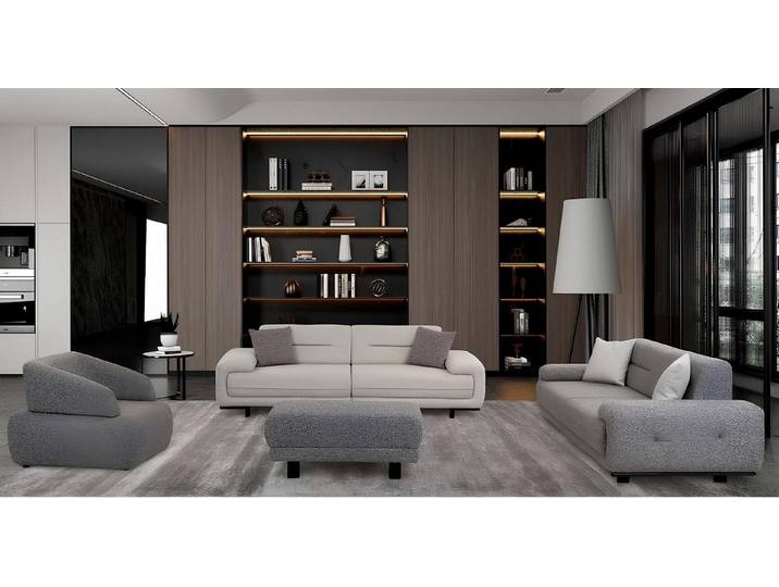 JVmoebel Sofa Neues Komfortables Sofa Set 2x 3-Sitzer Sofa Sessel Hocker Grau Beige, 4 Teile