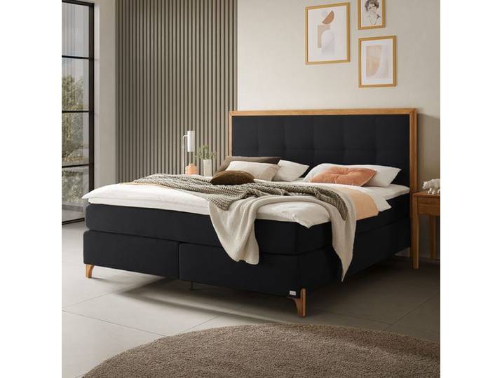 Boxspringbett Knossos Velours-Strukturstoff 200x200cm TTF-Box Härtegrad: H3 Dunkelgrau klassischer Stil