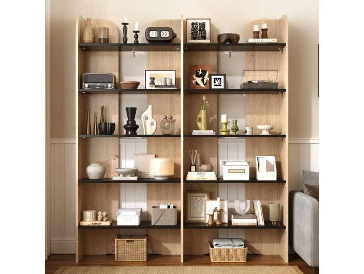 Comfyu - Étagère murale - Bibliothèque à 5 niveaux - Design ouvert - Convient aux salons espaces de travail à domicile - Bois