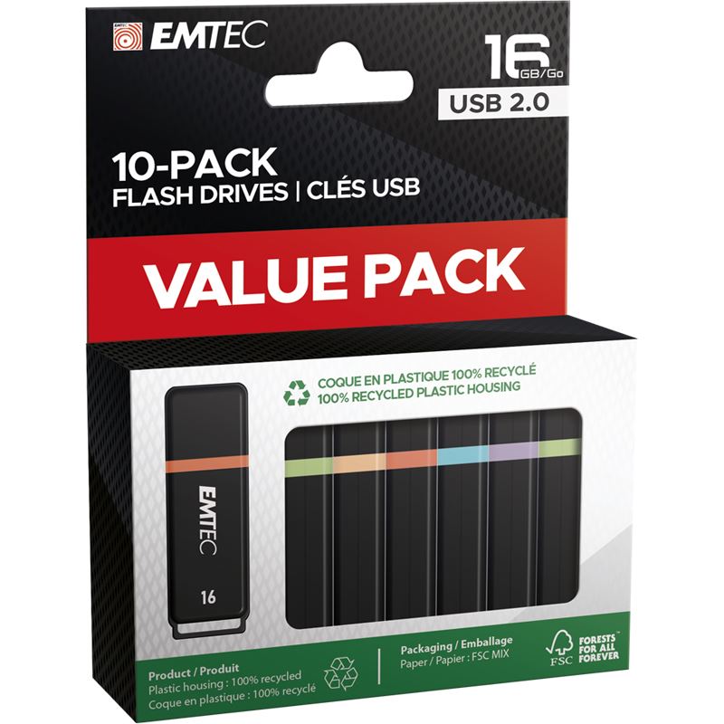 16GB EMTEC 10 USB-Sticks Flash Drives rot, gelb, blau, grün, lila