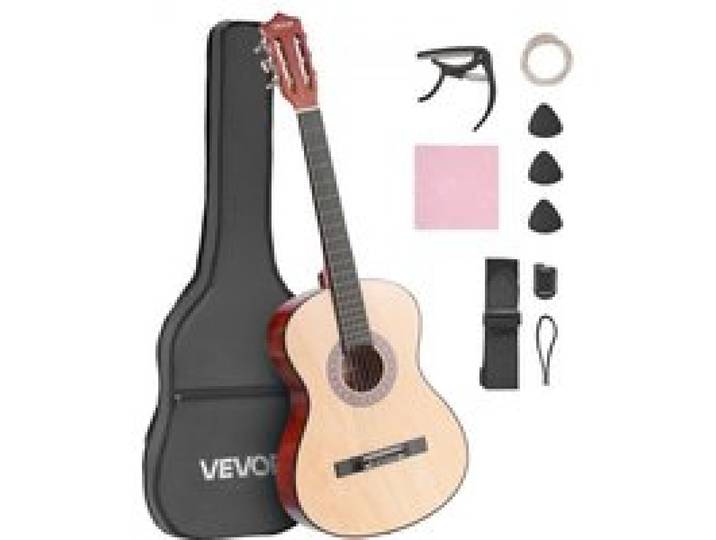 VEVOR Konzertgitarre, 960 mm, Holz-Klassikgitarren-Starter-Set für Anfänger, mit Nylonsaiten, Gigbag, Gurt, Stimmgerät, zusätzlichen Saiten, Plektrum, Kapodaster, Linde, für Einsteiger, Natur