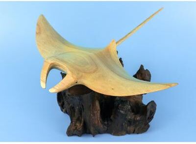 G6 Collection Wooden Hand Carved Stingray on Coral Statue Sculpture Wood Home Decor Accent Figurine Handcrafted Handmade Seaside Tropical N