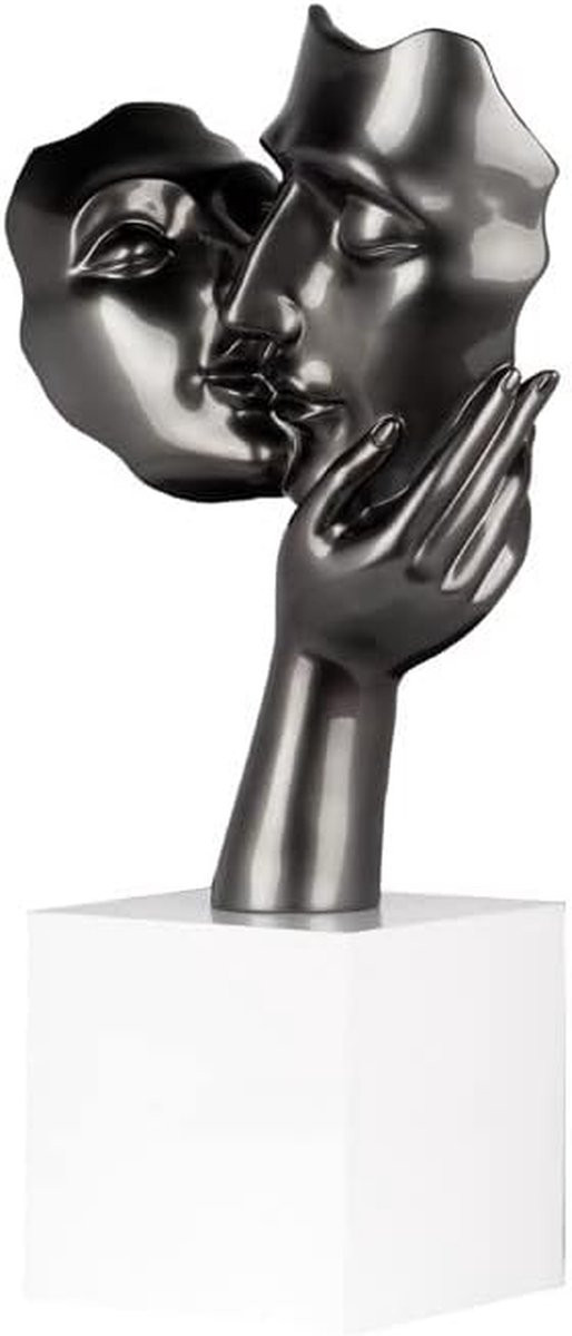 Abstract Beeld Paar Kus - Interieur Decoratie - Parel Grijs - Hoogte: 62 cm