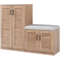 En.Casa, Schuhschrank, Schuhschrank Løten mit Sitzbank 120x36x97 cm Eicheoptik (120 x 36 x 97 cm)