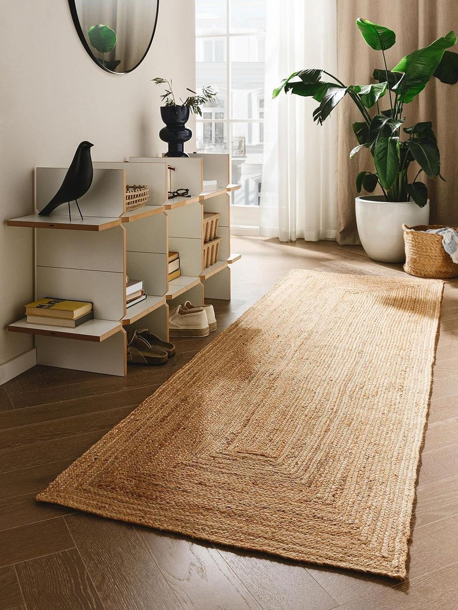 Handgeweven Jute Vloerkleed Lichtbruin Rechthoekig