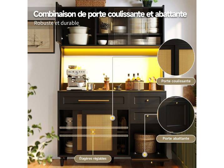 Armoire de cuisine Logidon noir 120x45x195 cm avec éclairage LED