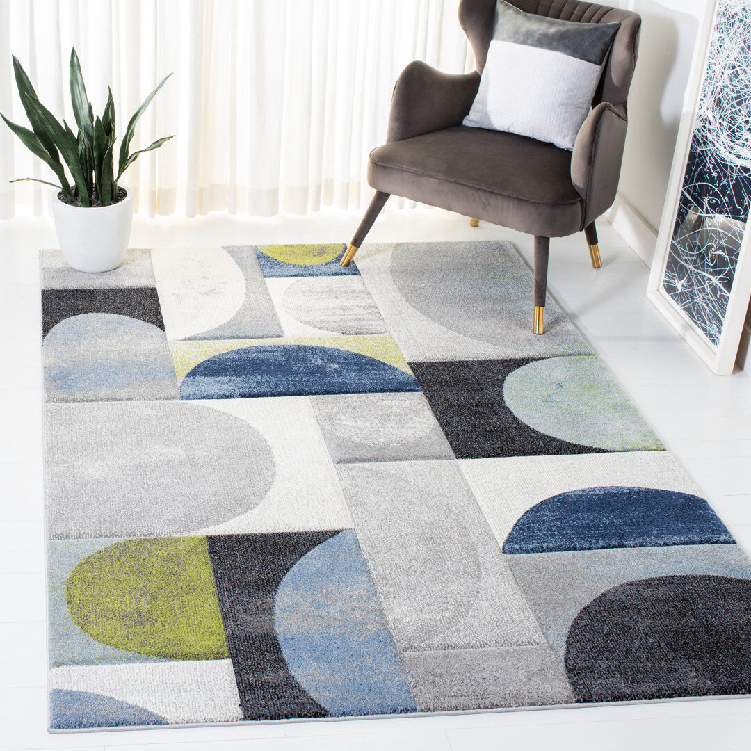 Metro Parkes Rectangle Geometric Area Rug Grey/Blue Rectangle 122 x 183 cm