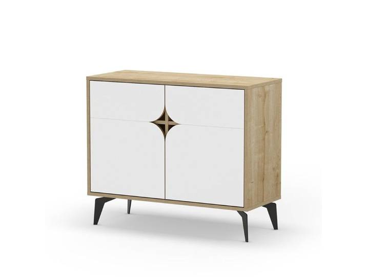 CALICOSY - Buffet 2 portes avec pieds en métal L95 cm - FLORA - Blanc