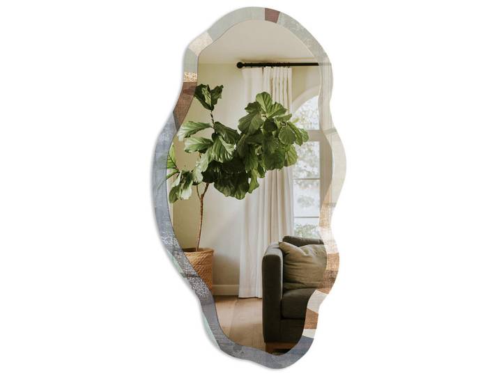 Tulup Spiegel 90x45 cm asymmetrisch mit Druck - Organische Formen, Transparent, Glas, 45x90x0.4 cm, Spiegel, Wandspiegel