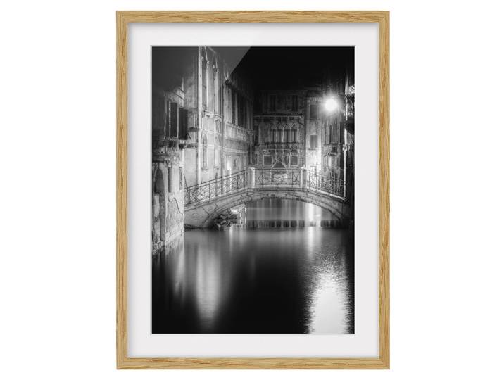 Bild Brücke Venedig IV Teilmassivholz Eiche, naturbelassen Schwarz 50 x 70cm