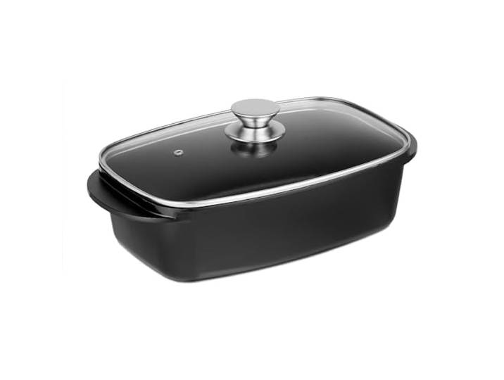 Relaxdays Plat à gratin avec couvercle en verre\, cocotte 5 L\, antiadhésif\, pour plaques électriques & au gaz\, noir