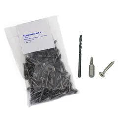 Kovalex® Schraubenset 1 für Dielenclip & Anfangs- / Endclips auf WPC-UK, 100 Schrauben 4,0x25 mm, V2A, Senkkopf, TX20, 1 Bohrer 3,2 mm, 1 Bit TX20