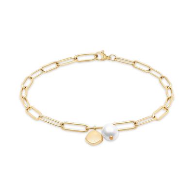 Armband S.OLIVER "Tag and Pearl", gelbgoldfarben, weiß, Armbänder, Damen, 21cm, Edelstahl Perlen, Edelstahl, Perlen, Armband, mit Perle (imitiert)