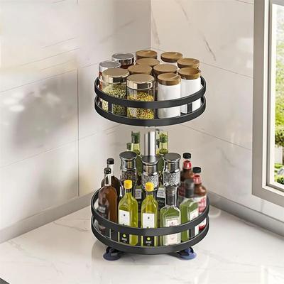 Uplifted Finds 360 Rotating Carbon Steel Spice Rack Organizer & Non Skid Countertop Turntable 2 Layers