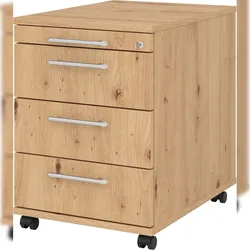 bümö Rollcontainer mit Schubladen, Container abschließbar aus Holz in Asteiche - Rollwagen für's Büro als Schreibtisch Unterschrank, Bürocontainer