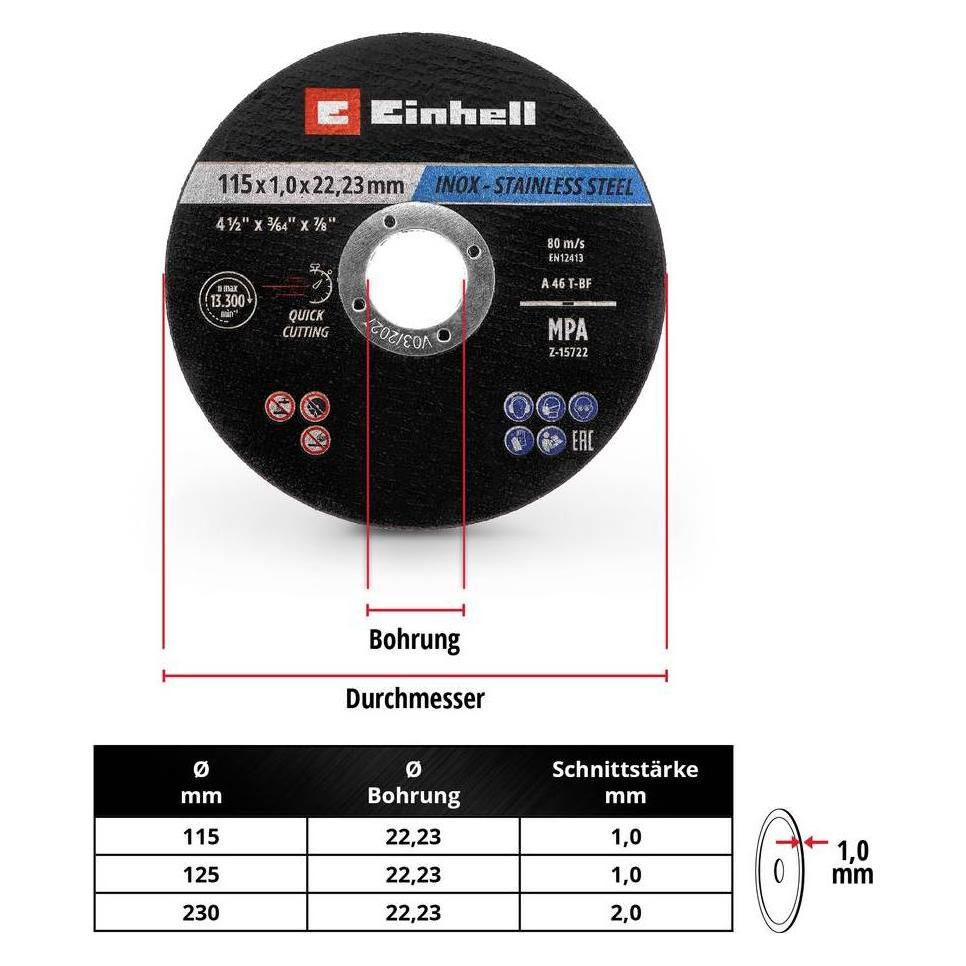 Einhell Trennscheiben, 711526, 115x1,0 mm, 50 Stück (711526)