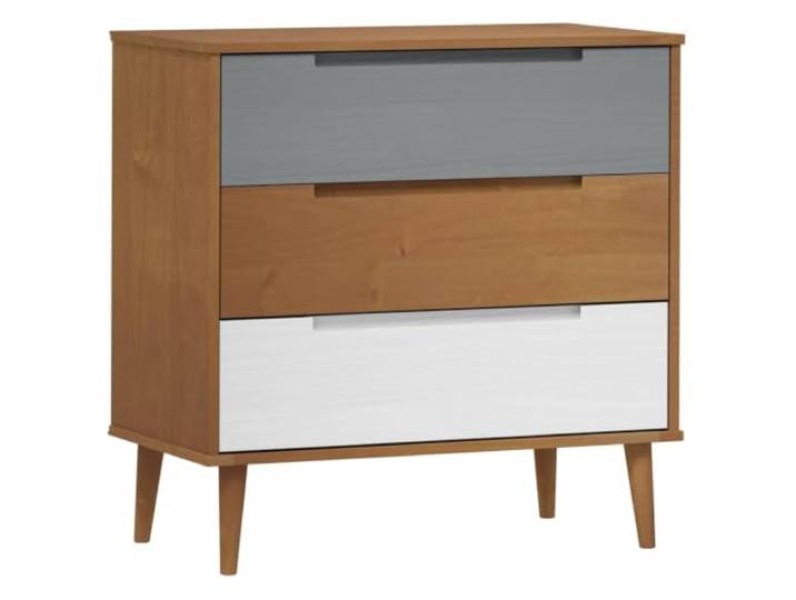 Foknhdi Schubladenschrank MOLDE Braun 80x40x80 cm Kiefernholz Stabile Kommode mit 3 geräumigen Schubladen für Wohnzimmer und Schlafzimmer. Rustikale Optik durch natürliche Maserung.