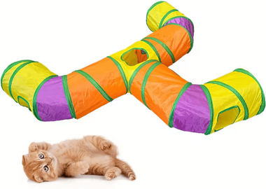 Inspire Curations Extended Three Way Cat Tunnel Toy Interactive Rolling Dragon Play Tunnel multicolor m