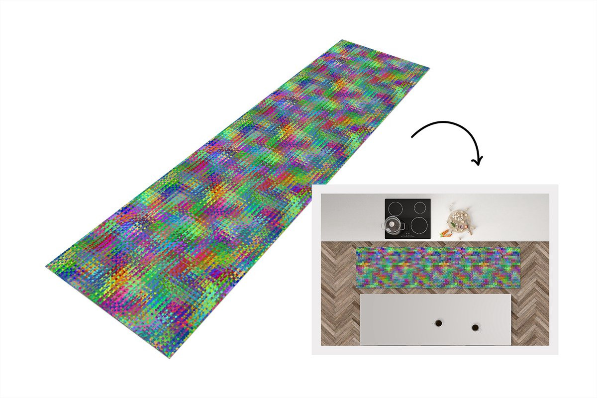KitchenYeah Keukenloper Psychedelic Abstract Regenboog Vinyl B/D: 200 x 50 cm