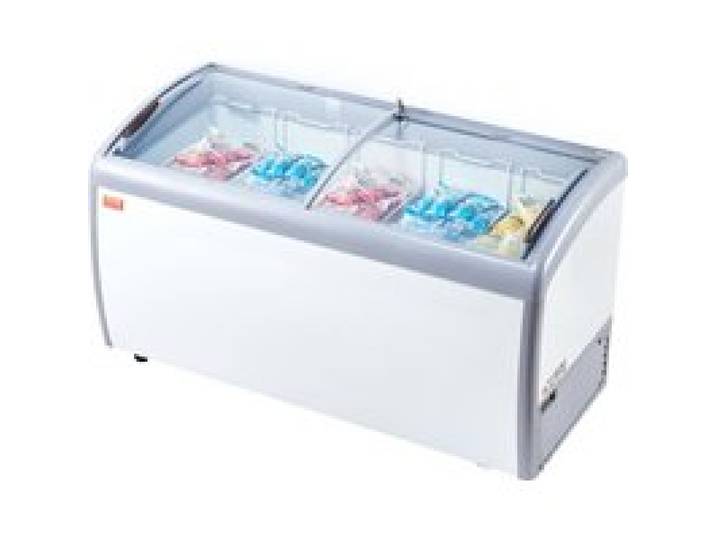 VEVOR Kommerzielle Eiscreme-Vitrine, 460 L Gefriertruhe, Mobiler Tiefkühlschrank mit Glasplatte, Restaurant-Gelato-Tauchschrank mit 5 Drahtkörben, 2 Glasschiebetüren, Feststellrollen, Weiß