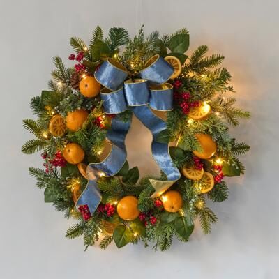 "24"" Pre-Lit Indigo Harvest Wreath by BrylaneHome in Indigo"