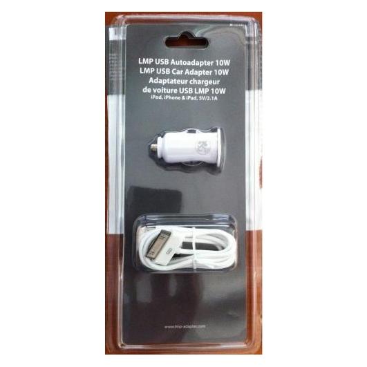 LMP USB Car Adapter 10W for iPod, iPhone & iPad, 5V/2.1A + USB-Lightning & Dock MFI certified cables (11551)