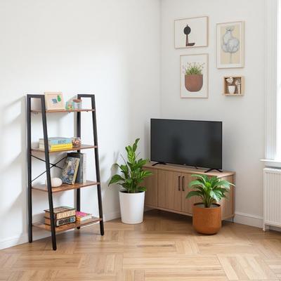 JJS Industrial 4 Tier Bookshelf Freestanding Rustic Bookcase with Open Shelves for Display & Storage, Multi Purpose Plant Stand