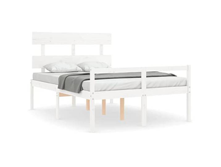 PUGYNBK Massivholzbett, weiß, 120 x 200 cm, Senioren Massives Kiefernholz, Sitzhöhe 45 cm, Kopfteil und Fußteil, Aufbewahrung unter