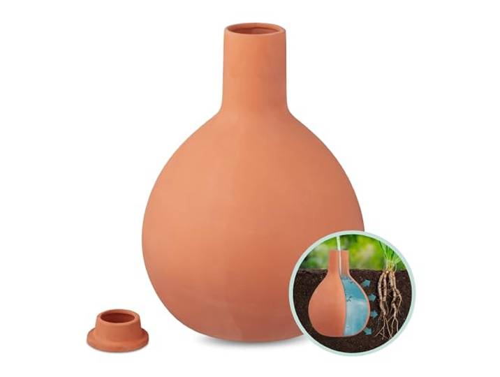 Relaxdays Olla, 7,5 l, Ton, wurzelnahe Bewässerung, Hochbeet & Gewächshaus, weniger Wasserverlust, Tongefäß, terrakotta