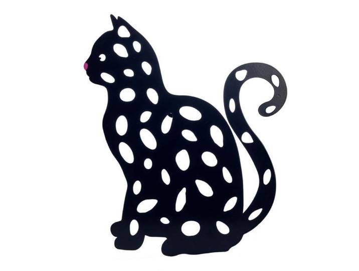 Figurine décorative de chat en métal noir Plaque d'ornement à suspendre au mur décoration murale originale pour balcon jardin