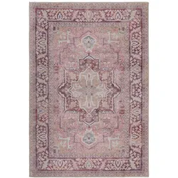 Maschinenwaschbarer Traditioneller Vintage-Teppich aus recycelten Fasern, rutschfest - `Hald`. Farbe: Rosa, 200x290 cm | Kadima Design