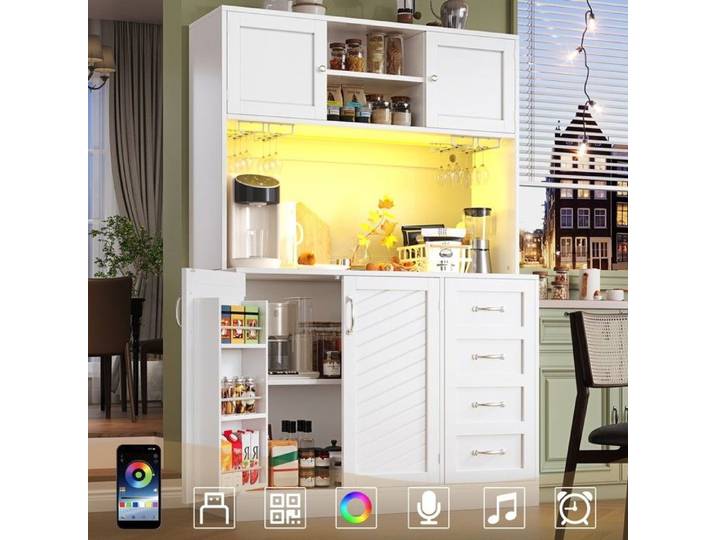 Buffet haut - MINIMAL - MINIMAL - 120x40x188 cm - LED contrôlable smartphone - 4 portes 2 tiroirs