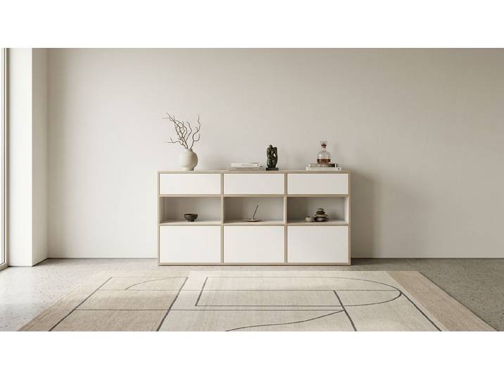 Sideboard mit Schubladen - Kommode wie vom Tischler o. Schreiner Premium Dekore Weiß Multiplex Kante