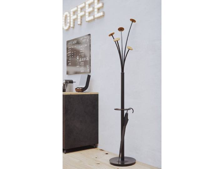 ALBA FESTY - Kapstok met 5 haken - Hout/Wit - Hoogte 175cm