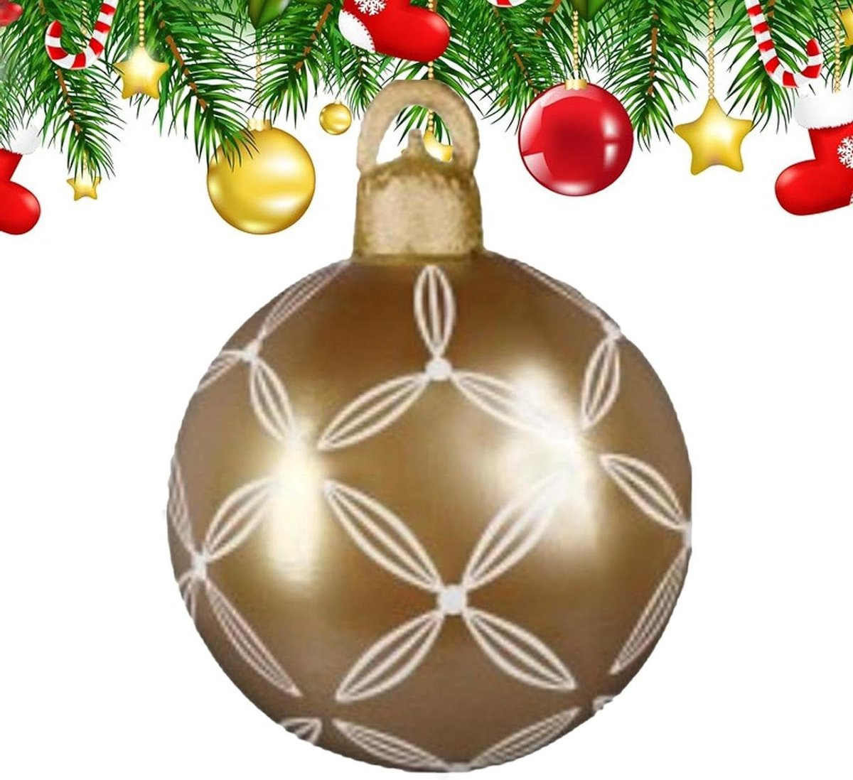 Opblaasbare Kerstballen voor tuin decoratie in rood, goud en wit - 45 cm