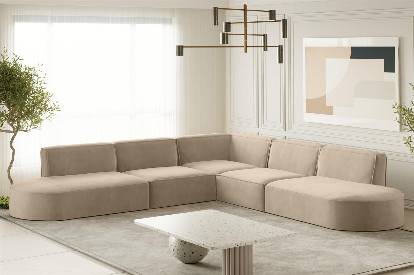 Fun-Möbel Designbank PALMA Ecksofa beige met stof Noel