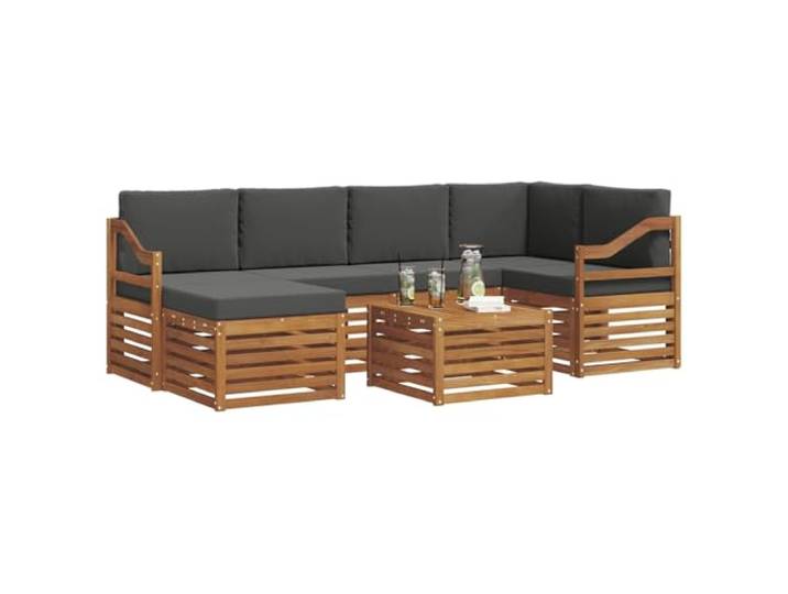 KTHLBRH 7-teiliges Sofa-Set aus Akazienholz Modular für Terrasse, abnehmbare Kissen, wetterfest, Natur und Anthrazit