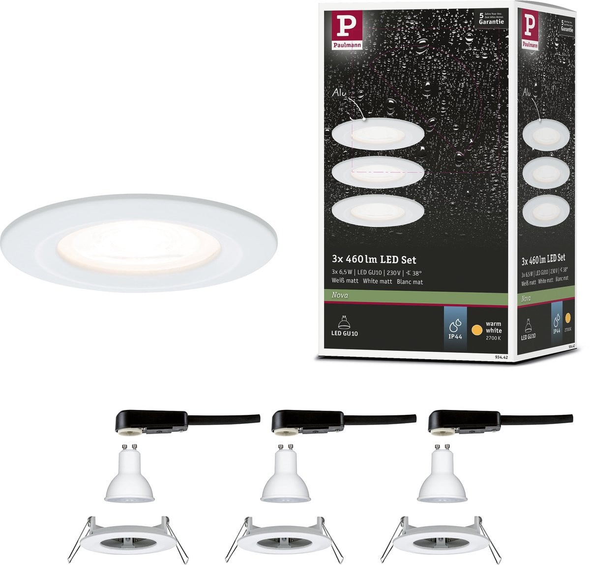 Paulmann Nova LED-inbouwlamp Basisset IP44 rond Wit mat