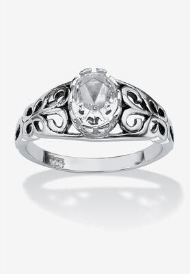 Sterling Silver Swirl Simulated Birthstone Ring by PalmBeach Jewelry in April (Size 8)