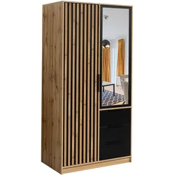 DREHTÜRENSCHRANK GAREN 100/200/57,5 cm 2-türig mit Spiegel Eiche Wotan