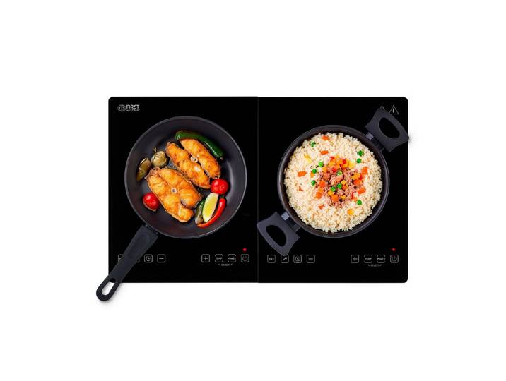 TZS FIRST AUSTRIA Doppelkochplatte 3500W, Induktionskochplatte, 10 Temperaturstufen & Timer, 2x220 mm Kochzonen, Glaskeramik, Kindersicherung, Überhitzungsschutz