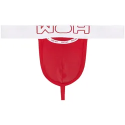 WOH Herren G-String - Sexy Fun, Basic Slip, Logo, Baumwoll-Stretch, einfarbig Rot / L