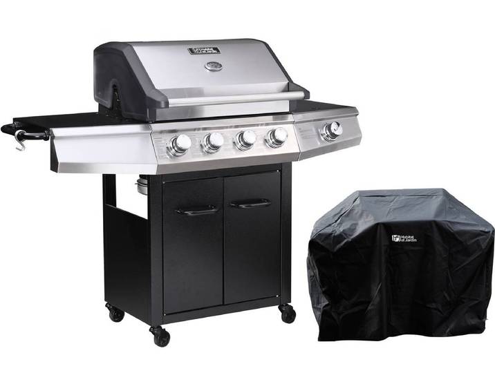 Barbecue gaz Bingo 5 - 5 Brûleurs dont 1 latéral - 15.2kW + Housse protection - Noir